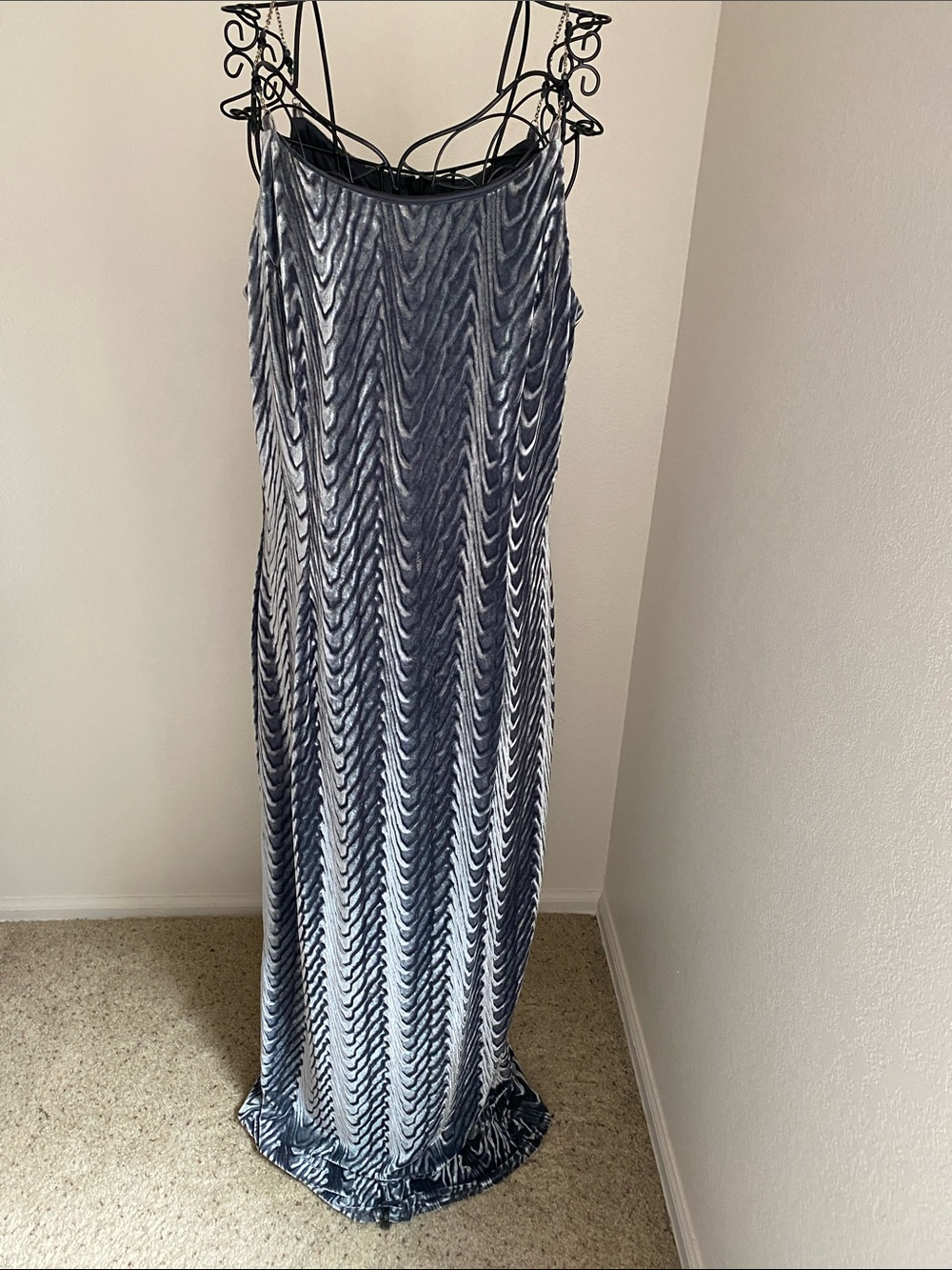 Scott McClintock Gray & Silver Velvet Chevron-Stripe Maxi Dress